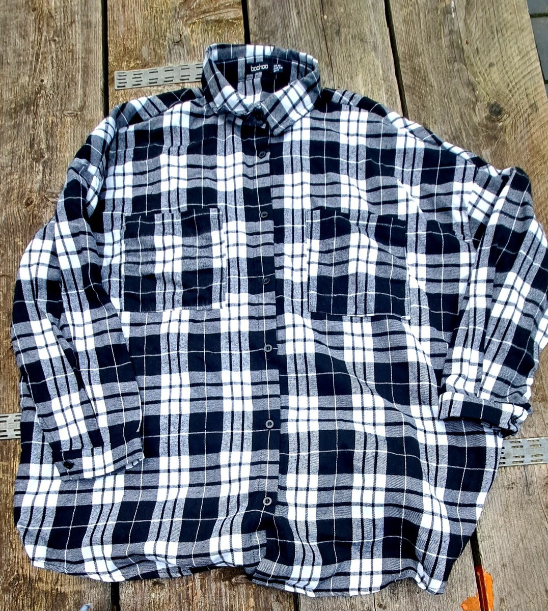 BooHoo Womens Black White Checked Long Sleeved Shirt Dress Size UK 10  EU 38