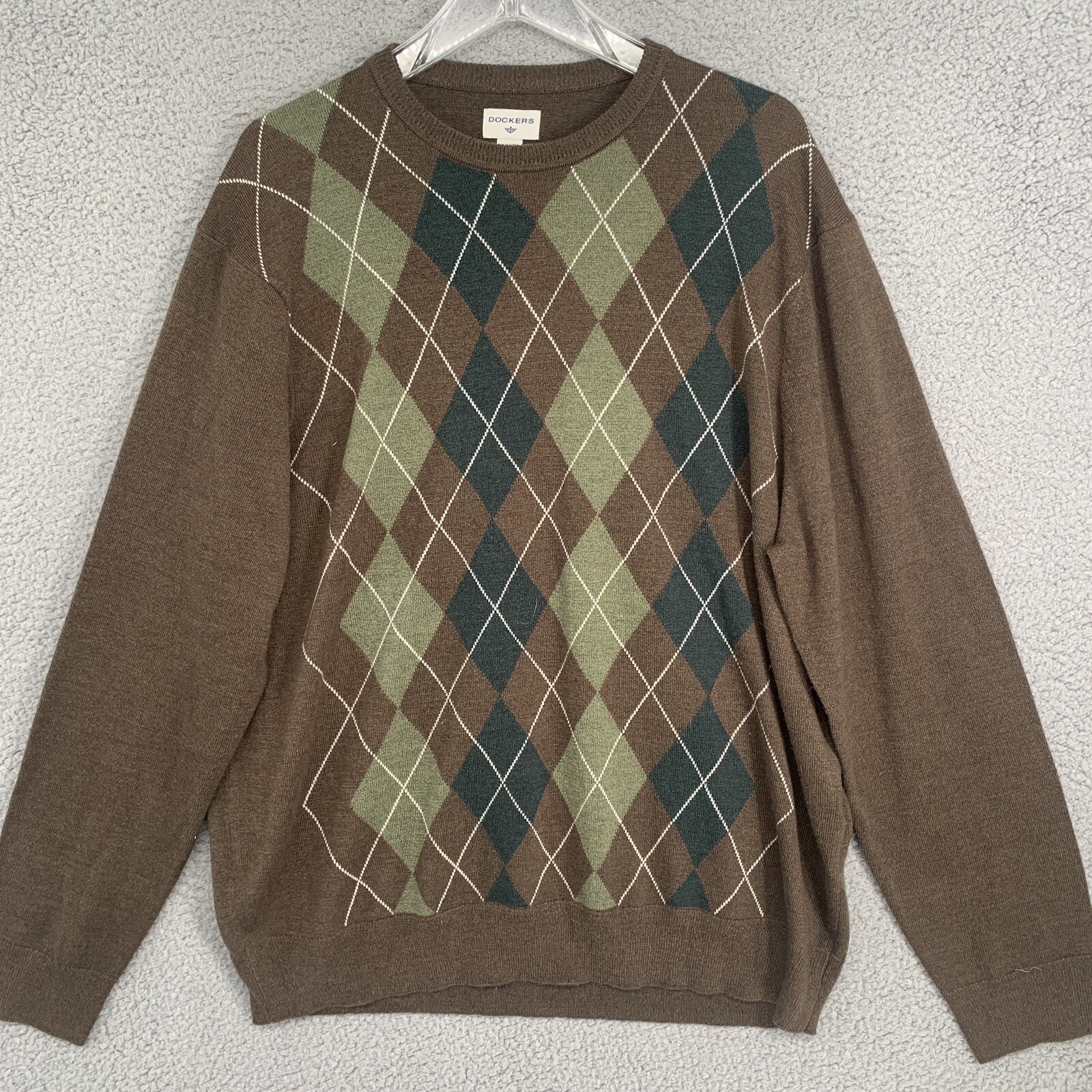 Dockers XL Argyle Brown Green Crew Neck Mens Sweater eBay