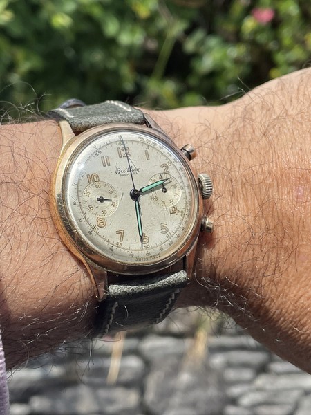 Breitling vintage premier cronógrafo jumbo 37,5 mm ref. 777 18k rosa oro