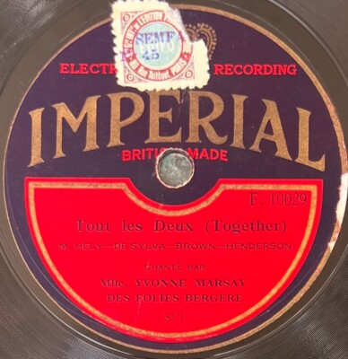 Yvonne Marsay: Tout two / Nuits d'Egypte 78 rpm IMPERIAL F. 10029