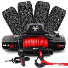 X-BULL 14500LBS Electric Winch 12V Synthetic Rope Trailer Recovery Tracks 2PCS