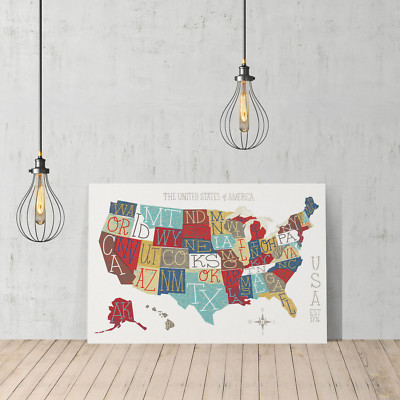 Decorative Canvas Print Design United States USA Map Wall Décor Ready To Hang 