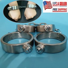 Heavy Duty Metal Steel Collar Wrist Cuffs Restraints Slaver Shackle Press Lock