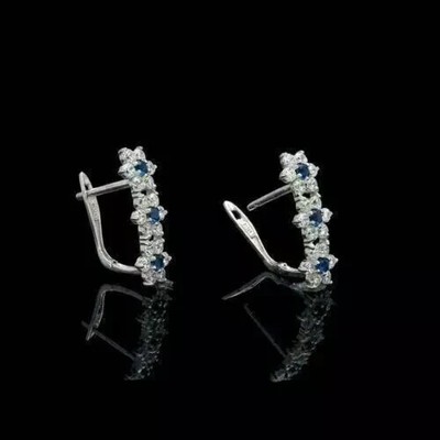 2.25Ct Round Cut Lab Created Sapphire Women Fancy Earrings 14K White Gold Plated