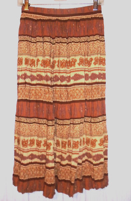 Stoneridge Broomstick Skirt Womens Petite Medium Brown Boho Floral Elastic Waist