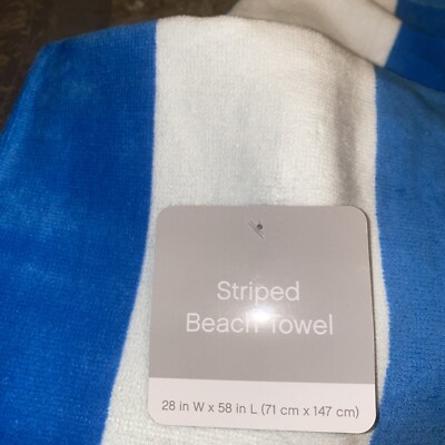Blue White Strip 28 x58'' Blue Dry Off Bath/ Beach Towel Swim Clean Summer