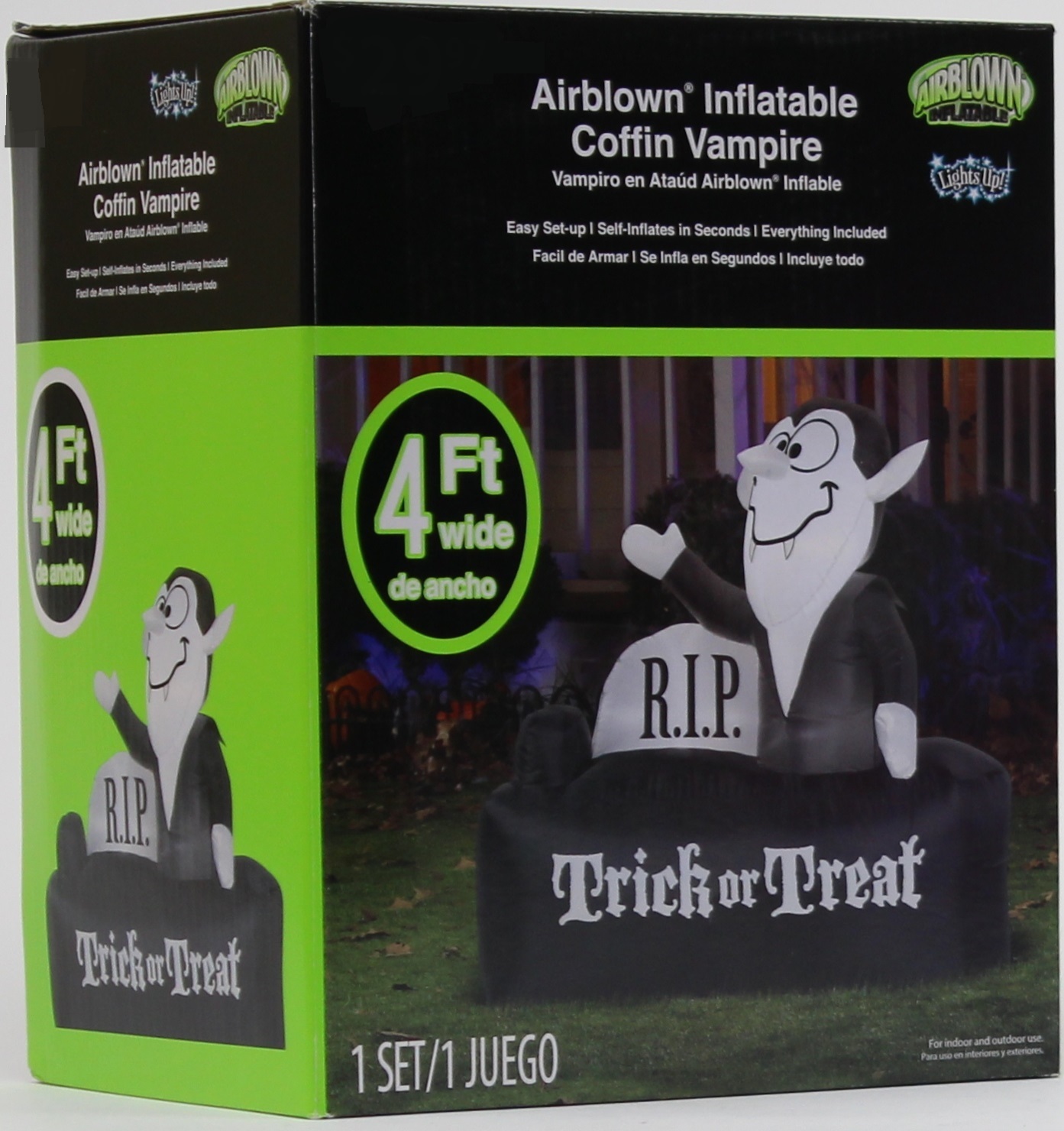 Halloween 4 ft Wide Light Up Coffin Vampire Trick or Treat Airblown ...