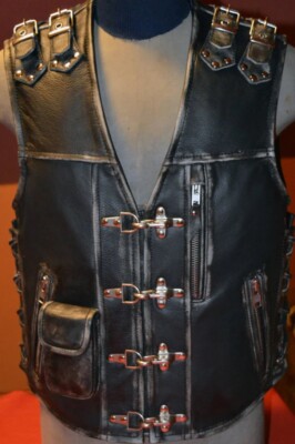 New Men's Biker Vest Motorcycle Rider Custom Real Cow Distressed Leather Vest
