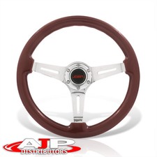 Dark Wood Silver Steel Deep Dish Universal Jdm Sport 14 350mm Steering Wheel