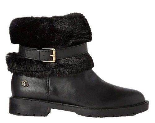 UGG Funkette Low Platform Boots Zip Ankle Booties Black Leather