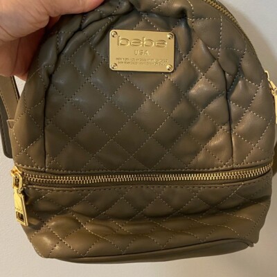 bebe Taupe Quilted Drawstring Mini Backpack with Gold Hardware New bebe quilted faux leather small mini backpacks in taupe with  main image 4