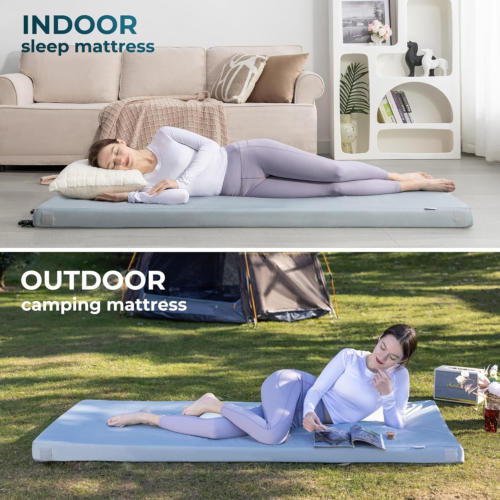 Kingfun CertiPUR-US Materasso da campeggio in memory foam da 7,6 cm, impermeabile, arrotolabile, per adulti, comodo, spesso, per auto, camion, tenda, con borsa da viaggio rimovibile, completo