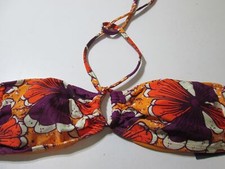 NWT Old Navy Womens Size M Bikini Top Orange/Purple Wireless Lined Halter Floral