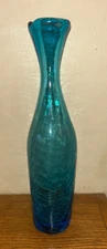Blenko Joel Myers Turquoise Crackle Hand-Blown Vase #64-B - West Virginia