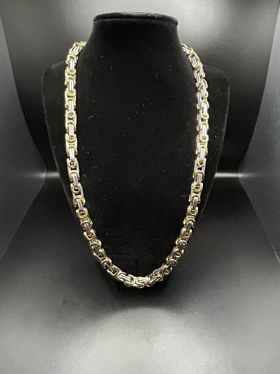 Thick Stainless Steel Byzantium Chain Necklace For Men - Silver Or Gold Tone, Flat Link Design, Durable & Stylish 10 thumbnail image