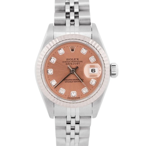 Ladies Rolex DateJust 26mm SALMON DIAMOND 18K White Gold Steel JUBILEE 69174