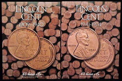 HE Harris Lincoln Cents Coin Folder set, Vol 1 & 2 1909-1974, Albums, Books