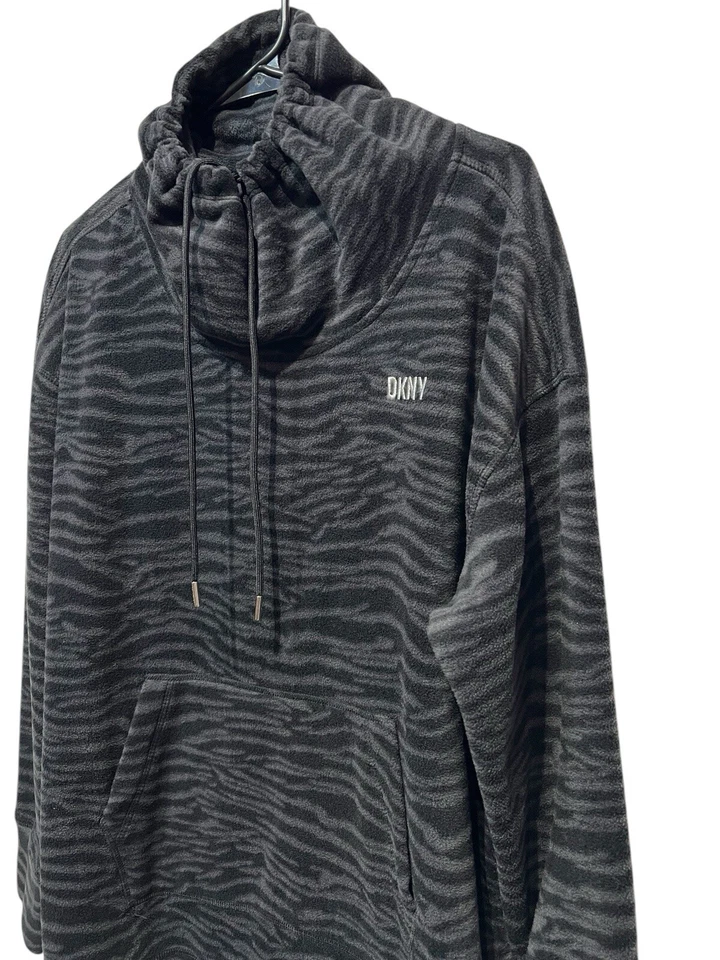 DKNY women fleece sweatshirt Animal Print Large Logo Black Gray Sweater - Image 4 of 4