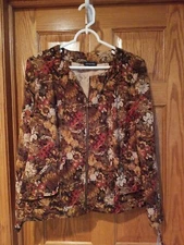 Notations Woman's XL ZIP Up Jacket/Shirt Floral Faux Pockets Stretch NWT