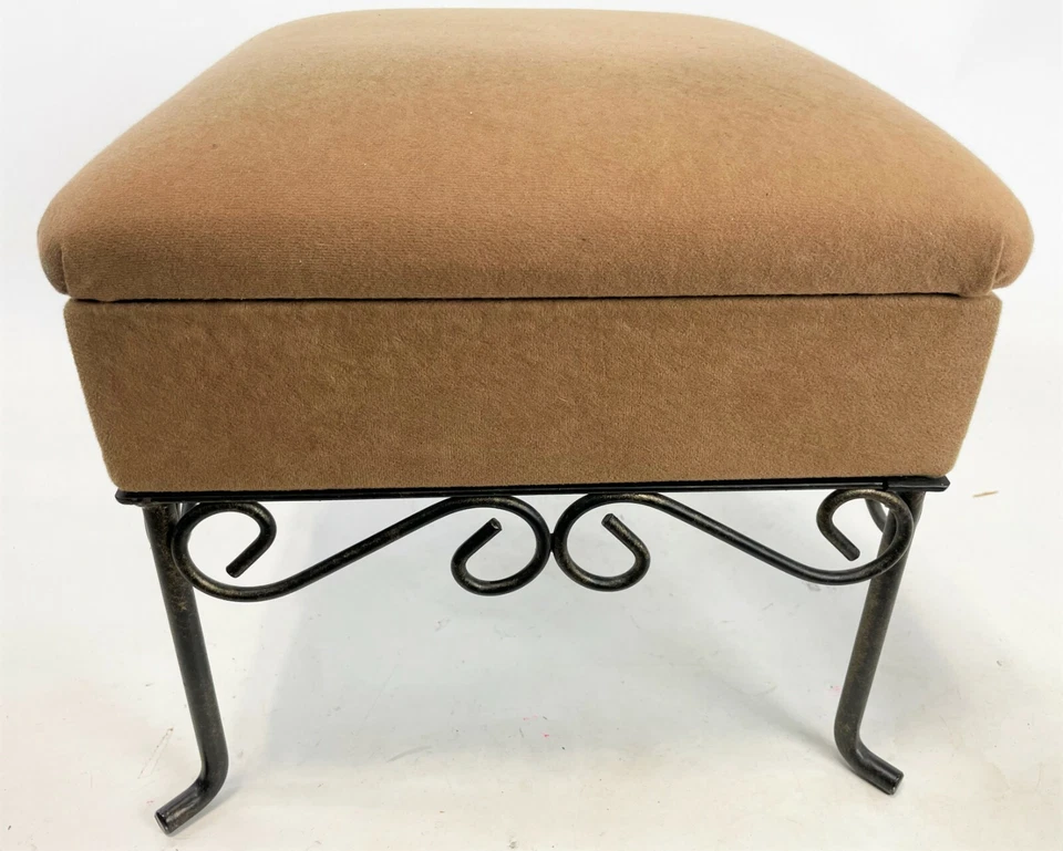 12" Modern Bent Metal Bottom Microsuede Fabric Tan Square Storage Foot Stool - Image 4 of 4