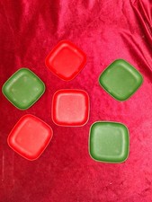 Lot of 6 Vintage Tupperware Toys 1502 Mini Plates 4 Square Red and Green