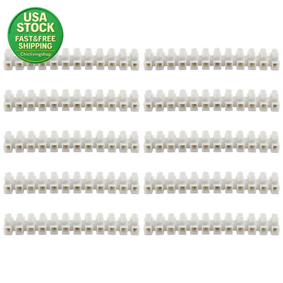 12 Position Dual Row Screw Terminal Strip Block 10A 380V 10 Pcs Clear PP Wire