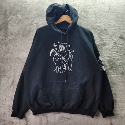 Black Matter Threadless Death Rides a Black Cat Hoodie OPINBUN Black Fleece XL