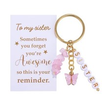 Crystal Butterfly Charm Keyring Gift for Women, Rose Quartz Amethyst Sister
