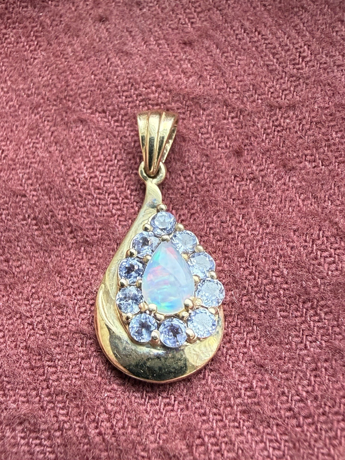Solid 10k Yellow Gold Charm Pendent Opal Tanzanit… - image 2