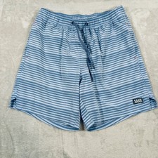 Saxx Oh Buoy 2N1 Swim Shorts Mens Medium Blue Striped BallPark Pouch DropTemp