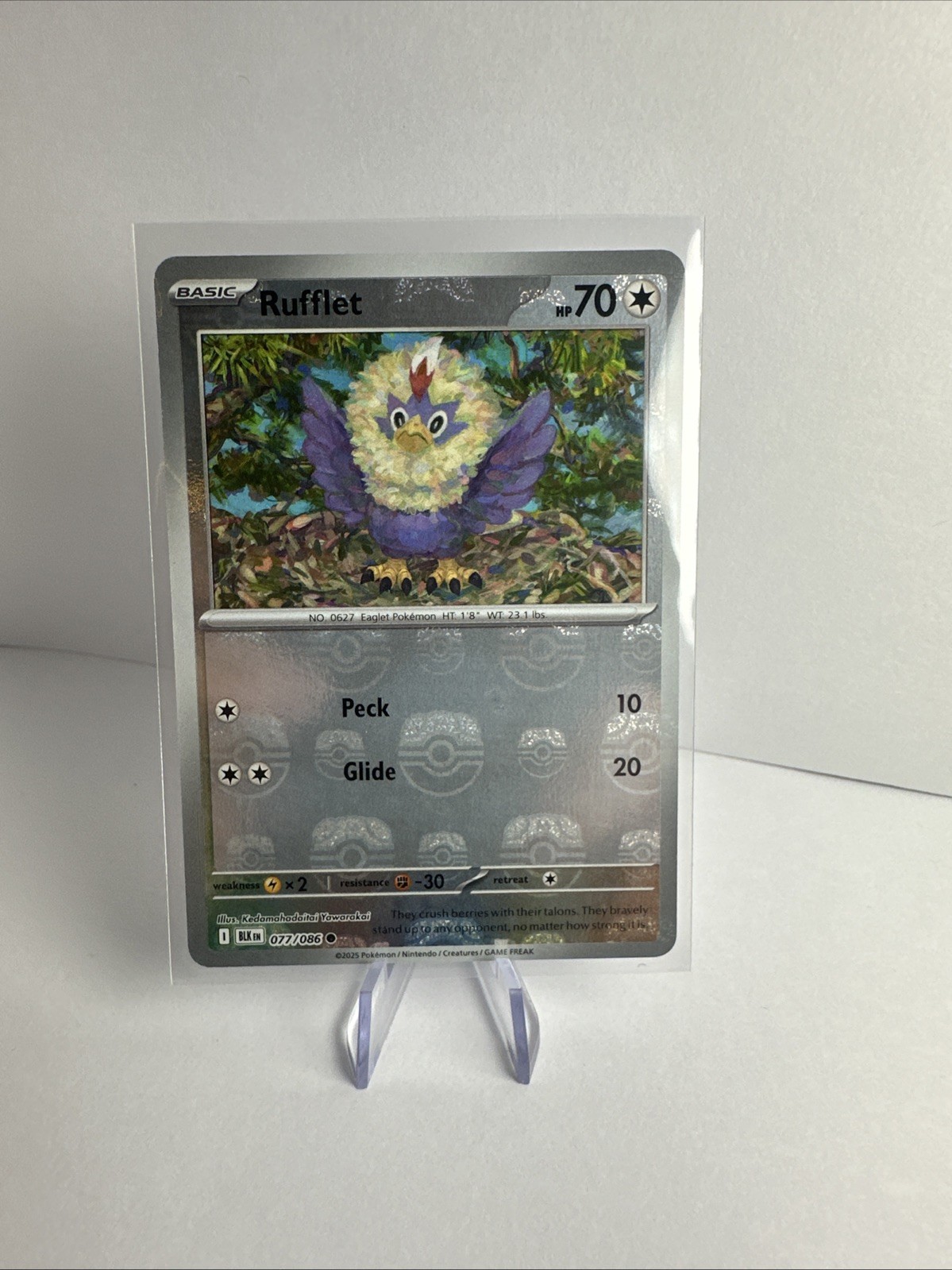 Pokémon TCG SV Black Bolt Masterball Reverse Holo Rufflet 077/086 NM