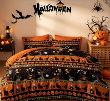 Anibedding Halloween Comforter Set Queen 7Piece Halloween Orange All Season