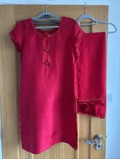 Red Salwar Kameez 100% Silk And Chiffon Size 14
