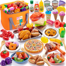 Juboury Pretend Play Food Set for Toddlers, Cutting Toy Food with Storage Bag, S
