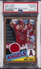 2020 TOPPS 1985 TOPPS BB RELICS GOLD #85TRMT MIKE TROUT 23/50 PSA 8