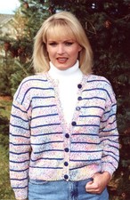 Plymouth Yarns Knitting Pattern P222 Wildflower Fancy Ladies Striped Cardigan