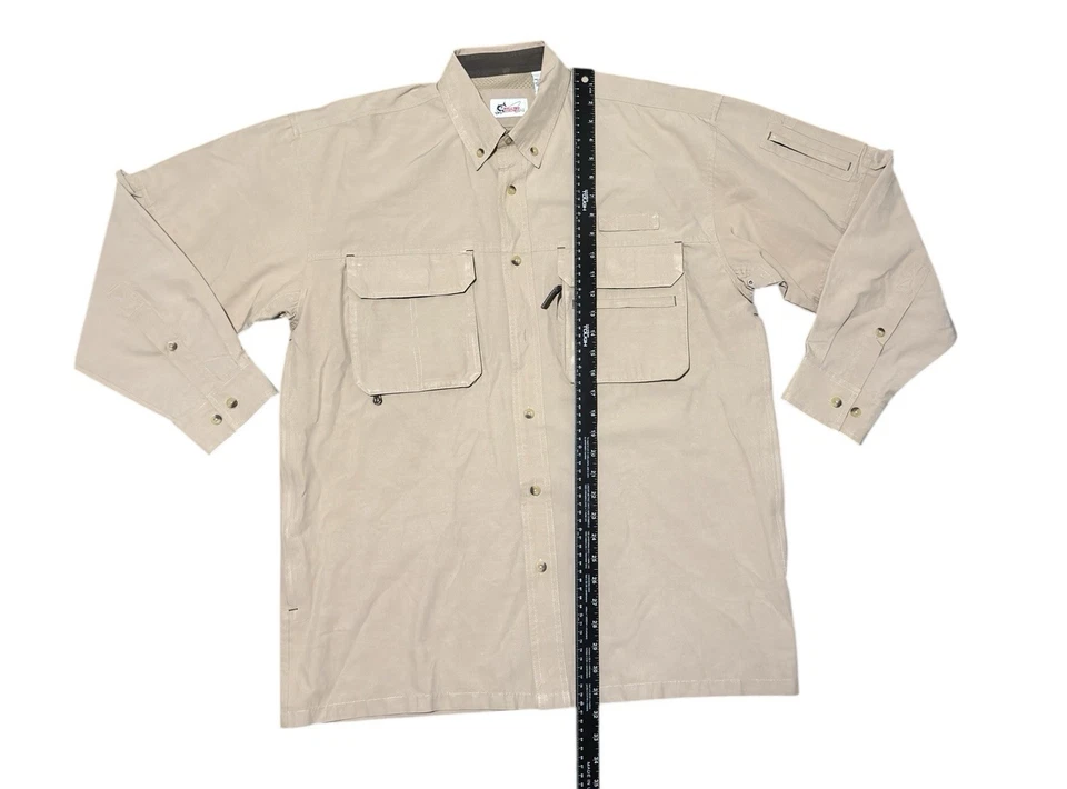 Camisa de pesca World Wide Sportsman manga larga abotonada ventilada beige para hombre talla L Foto 3 de 4