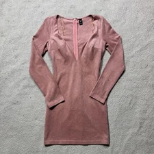 Windsor Dress Womens XS Mauve Pink Long Sleeve Deep V Bodycon Mini Party Zip