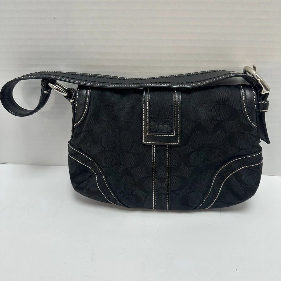 Vintage Coach Soho Small Black Signature Purse Black Canvas Leather Strap Y2K - Image 2 of 4