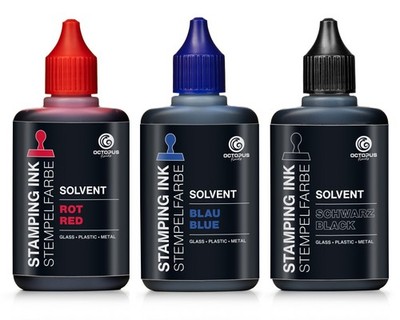 Octopus Solvent Stempelfarbe für glatte Untergründe, Stempeltinte, 3x 50 ml Set