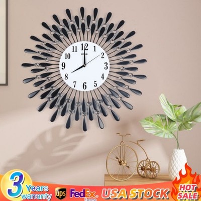 Luxury Large Wall Clock 3D Metal Living Room Feather Wall Watch Home Decor