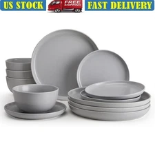 12 Piece Porcelain Dinnerware Set Plates & Bowls 4 Dishwasher Microwave Safe New