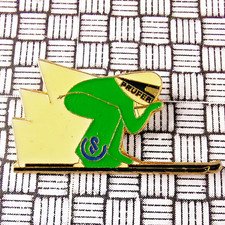 Prufer Green Speed Skier Enamel Pin Badge 32mm x 17mm