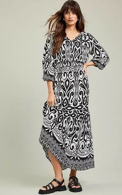 Freemans Maxi Kleid V-Ausschnitt Schwarz Weiß UK 10 3/4 Ärmel lang