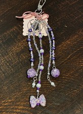 Purse Charm Key Chain Purple Bow and Crystal Bag Charm