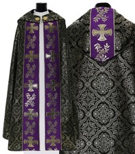 Black/violet Gothic Cope with stole "Maltese Crosses" Vestment K006CZ14