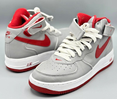 Nike Air Force 1 Mid  Medium Grey / Varsity Red / White  2005 Deadstock US 8.5