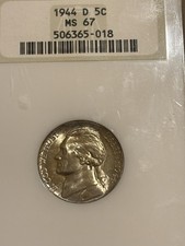 1944 D Silver Jefferson War Nickel Old NGC Fatty MS67