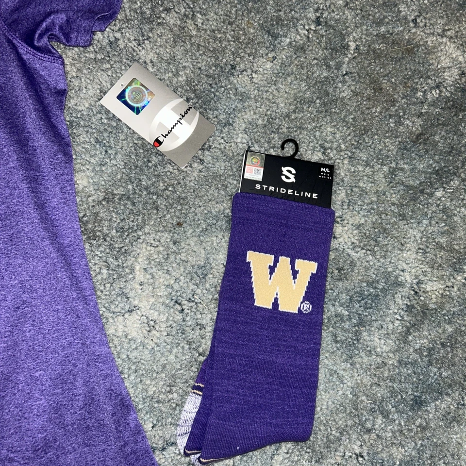 University of Washington Huskies Women's Purple Shirt Large & Socks NWT New - Image 3 of 4