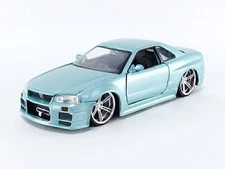 Jada Toys Fast & Furious 1:24 Brian's 2002 Nissan Skyline GT-R R34 Blue Green...